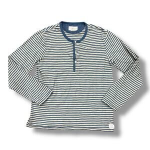 Striped Navy and White Henley Shirt